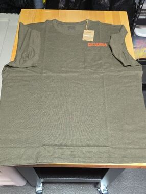 Patagonia Short Sleeve Pocket Tee in Olive with Orange Logo